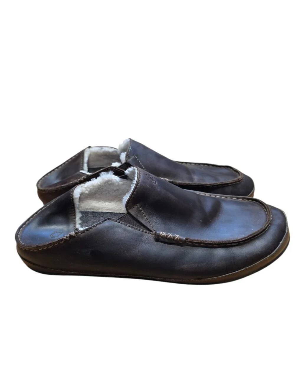 Olukai Moloa Brown Leather Fur Lined Slipper 12